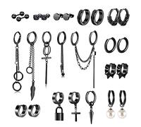 Set di 12 paia di orecchini in acciaio inox per uomo e donna, piccoli orecchini rotondi a forma di fiore e orecchini quadrati con zirconi diamanti, in acciaio inox, ipoallergenici, set da 3, 4, 5, 6,