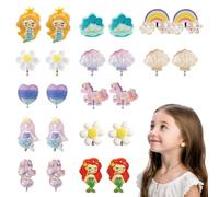 Set di 12 paia di orecchino a clip per bambini e ragazze, orecchini magnetici, graziosi sirene principesse