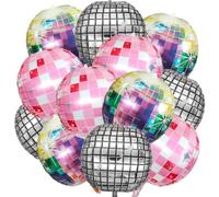 Set di 12 palloncini in lamina 4D a forma di palla da discoteca, colore rosa, argento, arcobaleno, colorati, metallizzati, retrò, anni '70, '80, '90, decorazioni per feste a tema discoteca, per