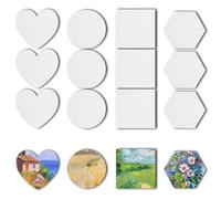 Set di 12 pannelli magnetici in tela, acrilici, ad olio, acquerelli, esagonali, rotondi, quadrati, a forma di cuore