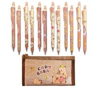 Set Di 12 Penne Capibara Cancellabili E 1 Astuccio, Penna Gel Di Gomma Con Coperchio, Cancelleria Per L'Apprendimento Dei Cartoni Animati, Strumenti Di Scrittura Per Bambini, Riutilizzabili.