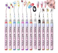 Set di 12 penne colorate per nail art 2026, con punta fine da 0,5 mm, strumenti per nail art portatili per salone di casa, nail art set per principianti (C)