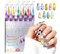 Set di 12 penne colorate per nail art 2026, con punta fine da 0,5 mm, strumenti per nail art portatili per salone di casa, nail art set per principianti (A)