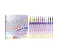 Set di 12 penne colorate per nail art 2026, con punta fine da 0,5 mm, strumenti per nail art portatili per salone di casa, nail art set per principianti (E)
