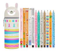 Set di 12 penne gel-cancellabili + Kawaii Astuccio Scuola 2 in 1 con inchiostro termosensibile, una varietà di colori di inchiostro e design con fusto, classico in ottone