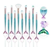 Set di 12 pennelli per il trucco con sirena, bellezza, per capelli, da donna, set di pennelli cosmetici per fondotinta, in polvere, per sopracciglia, eyeliner, blush, correttore cosmetico, per bambini