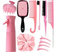 Set di 12 pennelli per lo styling - Spazzole districanti, prendere in giro, coda di topo, bordi e spazzole per bambini, per donne e ragazze, di qualità professionale, rosa