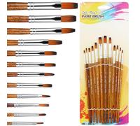 Set di 12 pennelli per pittura acrilica, a testa piatta, per acquerello, punta appuntita, colore marrone, a setole piatte, per acquerelli, acrilici, olio, modello, viso, corpo, nail art, artigianato