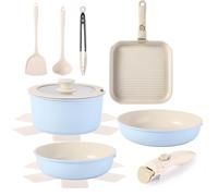 Set di 12 pentole e padelle antiaderenti, con manico staccabile, set di padelle a induzione per camper, adatte al forno, senza PFOA (blu