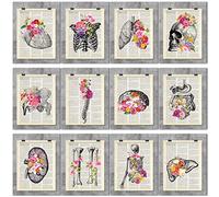 Set di 12 pezzi di arte di dizionario medico 20 x 22 cm Anatomia Art Vintage Anatomico Poster Vintage Floreale Umano Decorazione da parete per Medico Ufficio Clinica Med Student Dorm Room Regalo per infermieri Med Student Pa Dr