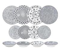 Set di 12 pezzi di stoviglie in colore nero, materiale resistente, ideale per l'uso quotidiano ed eventi speciali.