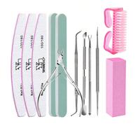 Set di 12 pezzi di strumenti per manicure: Lime per unghie da 100/180 grit, blocchi lucidanti, forbicine per le cuticole, spingi cuticole, spazzola per la pulizia, kit professionale per la cura delle