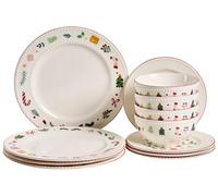 Set di 12 pezzi Servizio da tavola in porcellana Finitura smaltata reattiva fatta a mano Motivo natalizio Bianco