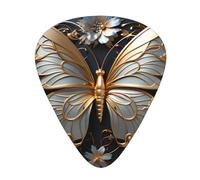 Set di 12 plettri con farfalle bianche dorate, sottili, medie e spesse, adatti per chitarra, basso, chitarra elettrica e ukulele