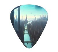 Set di 12 plettri per chitarra "Cities Of The Future", tra cui 3 spessori di plettri per chitarre acustiche, ukulele e molto altro ancora.