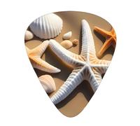 Set di 12 plettri per chitarra, comodi da tenere in mano, con bordi lisci, tre spessori da abbinare a stelle marine, conchiglie, spiaggia, immagine