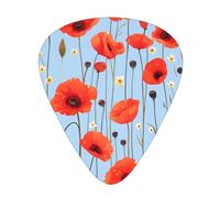 Set di 12 plettri per chitarra, comodi da tenere in mano, con bordi lisci, tre spessori da abbinare ai papaveri sul cielo blu