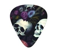 Set di 12 plettri per chitarra, comodi da tenere in mano, con bordi lisci, tre spessori da abbinare al modello orribile di teschi scuri e fiori. Stampa