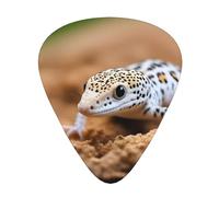 Set di 12 plettri per chitarra, comodi da tenere in mano, con bordi lisci, tre spessori da abbinare al motivo leopardato Little Gecko