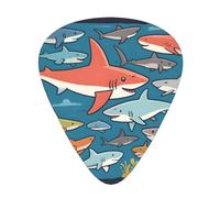 Set di 12 plettri per chitarra, comodi da tenere in mano, con bordi lisci, tre spessori da abbinare alle stampe con squali dei cartoni animati