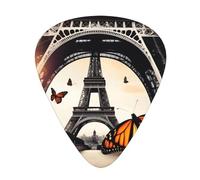 Set di 12 plettri per chitarra, comodi da tenere in mano, con bordi lisci, tre spessori per abbinare l'immagine della Torre di Parigi e della farfalla