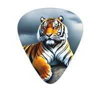 Set di 12 plettri per chitarra, comodi da tenere in mano, con bordi lisci, tre spessori per abbinare Majestic Tiger Resting on a Rock with Cloudy Sky Picture