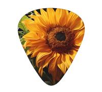Set di 12 plettri per chitarra con girasole giallo su sfondo marrone, perfetto per principianti e professionisti (basso, chitarra elettrica e acustica)