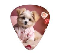 Set di 12 plettri per chitarra con stampa di cuccioli di rosa, disponibili in 3 spessori, adatti per chitarre acustiche ed elettriche