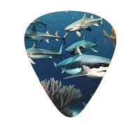 Set di 12 plettri per chitarra con stampa di squali sotto il mare, disponibile in 3 spessori, adatto per chitarre acustiche ed elettriche