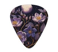Set di 12 plettri per chitarra, motivo fiori viola al chiaro di luna, perfetto per principianti e professionisti (basso, chitarra elettrica e acustica)