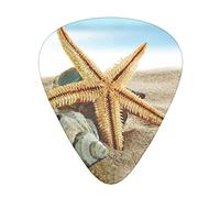 Set di 12 plettri per chitarra Starfish and Seashells on Beach per chitarra acustica, con scatola trasparente