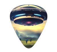 Set di 12 plettri per chitarra UFO Landing Print, disponibili in 3 spessori, adatti per chitarre acustiche ed elettriche