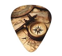 Set di 12 plettri per ukulele, basso, chitarra elettrica e acustica, da avere per chitarre, bussola, mappa del mondo vecchio