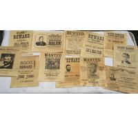 Set di 12 poster ricompensa Old West Wanted di badge da collezione