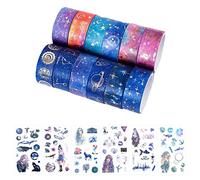 Set di 12 rotoli di nastro Washi della collezione Starry Sky con 6 set di adesivi viola collezione, stelle luna galassia nastro adesivo Washi lamina d'oro per fai da te proiettili diari decorazione
