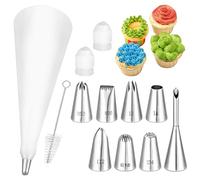 Set di 12 sac à poche - beccucci in acciaio inox, 8 pezzi, 35 cm, riutilizzabili e lavabili in lavastoviglie, con adattatore e spazzola per la pulizia, accessori da forno per torte, torte e biscotti