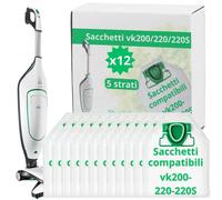 Set di 12 Sacchetti Folletto VK200 e VK220s Ricambi Compatibili Microfibra