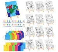 Set di 12 sacchetti, grembiuli piccoli, 12 set di pittura, 12 cavalletti, set di bomboniere con tela predisegnata con cavalletto in legno e vasi di vernice più pennelli per pittura quotidiana, set da