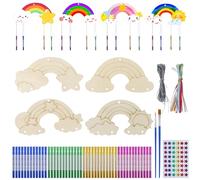 Set di 12 scacciapensieri per bambini, in legno arcobaleno, per il fai da te, per dipingere legno, per ragazze, ragazzi, compleanno dei bambini