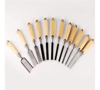 Set di 12 scalpelli for legno, utensili manuali for intaglio, sgorbie professionali/da carpenteria con manici in legno