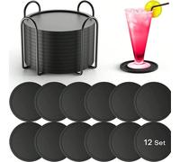 Set di 12 sottobicchieri in silicone con portasottobicchieri - Sottobicchieri antiscivolo e resistenti al calore per ripiani in legno, vetro e pietra - Accessori da cucina e da tavola durevoli, senza 