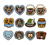 Set di 12 spille in feltro per Oktoberfest, accessori per Oktoberfest, con cuore di pan di zenzero, boccale di birra Brezel Baviera, decorazione per Oktoberfest, costume tradizionale bavarese