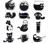 Set di 12 spille smaltate a forma di gatto nero, simpatiche spille a forma di animale, per uomini e donne, abbigliamento, giacche, zaini, accessori unici per Halloween e regali per amanti dei gatti