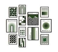 Set di 12 stampe artistiche da parete astratte, verde salvia, stampa geometrica bohémien, poster per l'estetica della stanza, arte moderna della metà del secolo, decorazione da parete verde salvia (20