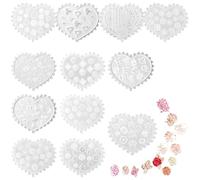Set di 12 stampi in resina fai da te per gioielli e nail art, motivo a cuore con lettere, numeri, fiori per progetti artigianali