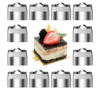 Set di 12 stampi quadrati per mousse in acciaio inox, con spingi per cuocere biscotti e dessert, 8,9 x 3,15 cm