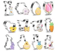 Set di 12 stampini pasquali XXL, coniglietto, uovo di Pasqua e 10 forme uniche, in acciaio adatto per alimenti, ideale per biscotti, biscotti e dessert