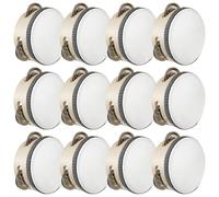 Set di 12 tamburelli in legno da 10,2 cm, strumenti a percussione portatili con pelle di pecora e poliestere per lezioni di danza, matrimoni ed eventi
