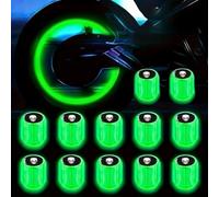Set di 12 tappi per valvole dei pneumatici con teschio fluorescente che si illuminano al buio, adatti per eleganti coprivalvole su auto, moto, camion e biciclette (12 pezzi) verde)