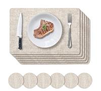 Set di 12 tovagliette e sottobicchieri in finta pelle, 43 x 30 cm, sottobicchieri da 10 x 10 cm, resistenti al calore e impermeabili per sala da pranzo